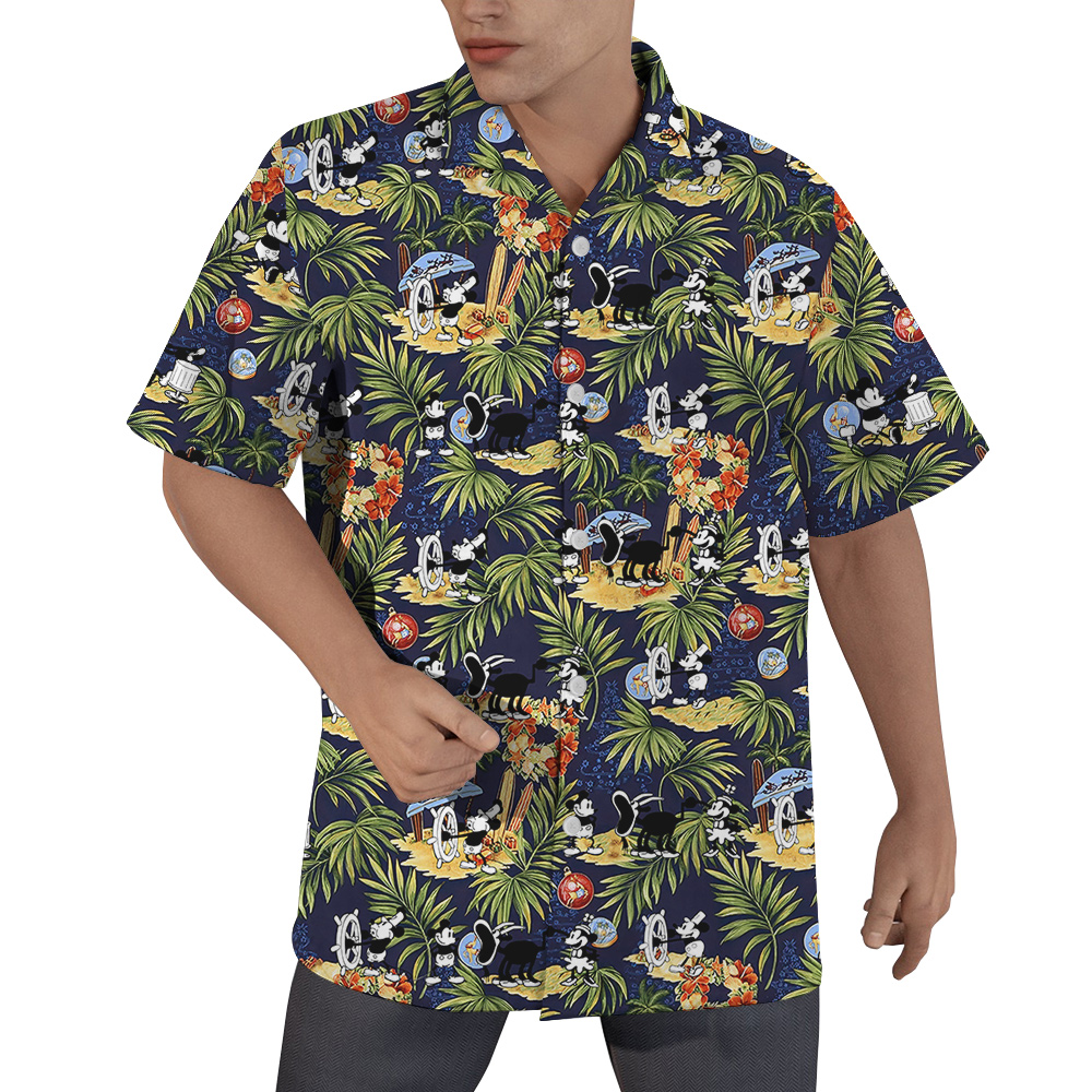 Tropical Mickey Mouse Steamboat Willie Navy Hawaiian Shirt - variant image 1