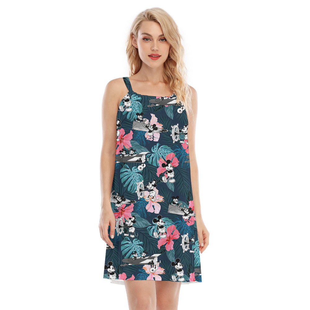 Tropical Steamboat Willie Mickey Mouse Hibiscus Aloha Dress - variant image 1