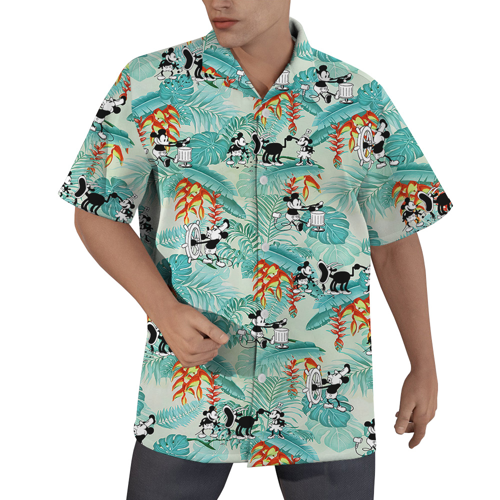 Tropical Leaves Vintage Mickey Mouse Steamboat Willie 1928 Hawaiian Shirt - variant image 1