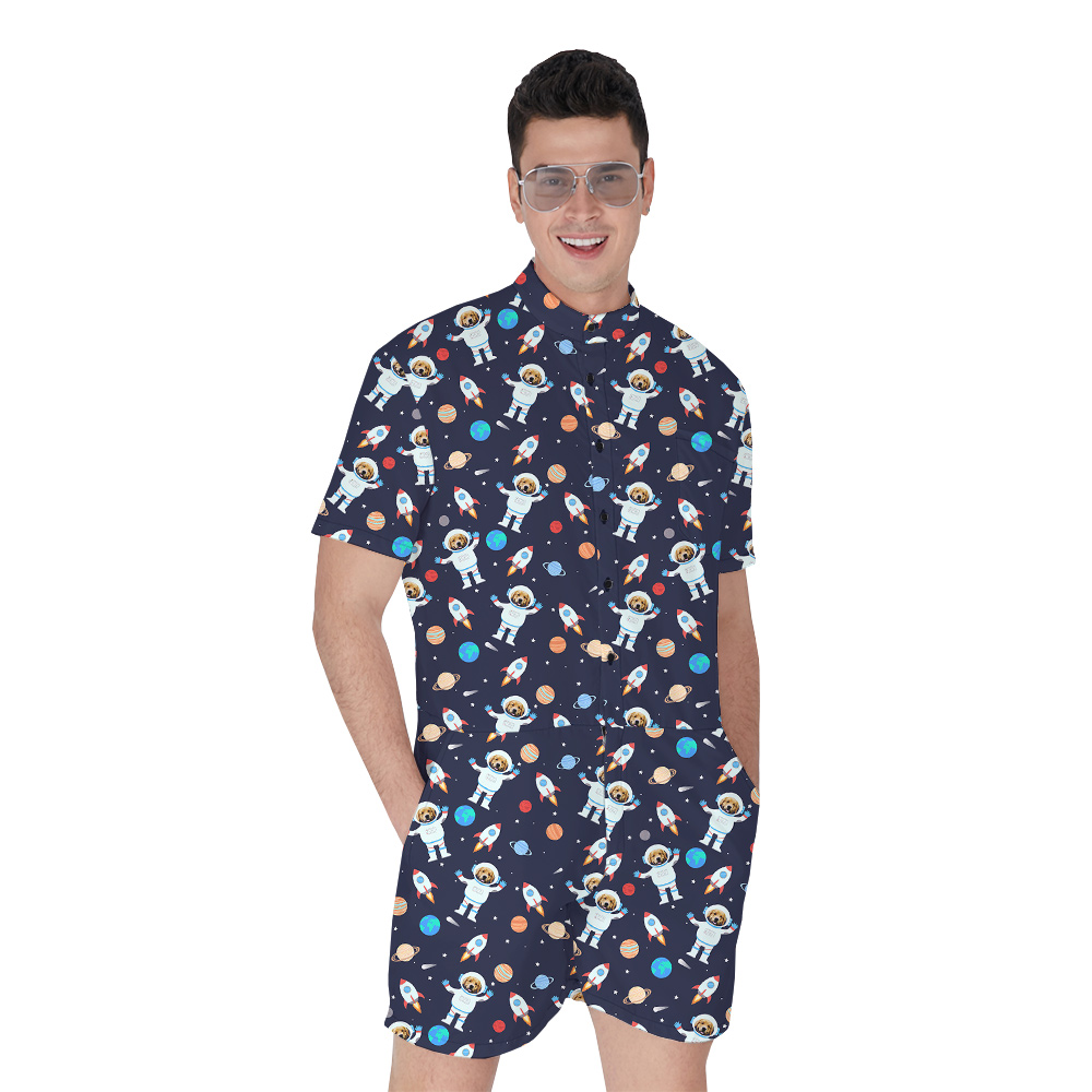 Pup in a UFO Paradise Custom Hawaiian Men Romper With Dog Face - variant image 1