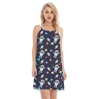 Alien Dog Custom Hawaiian Cami Dress With Dog Face