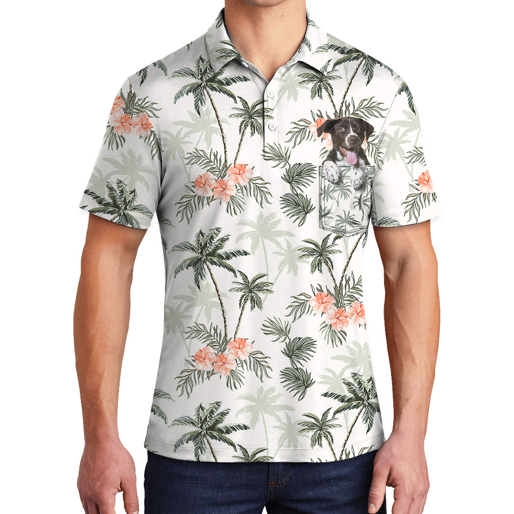 Dog Hidden in Pocket Custom Hawaiian Men Polo Shirt With Dog Face - variant image 1