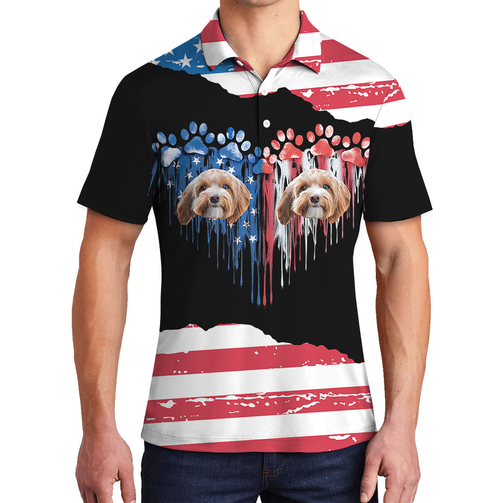 Dog Dad 4th of July Custom Hawaiian Men Polo Shirt with Dog - variant image 1