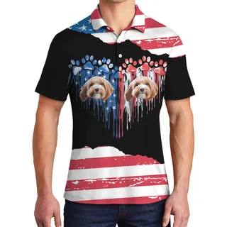 Dog Dad 4th of July Custom Hawaiian Men Polo Shirt with Dog