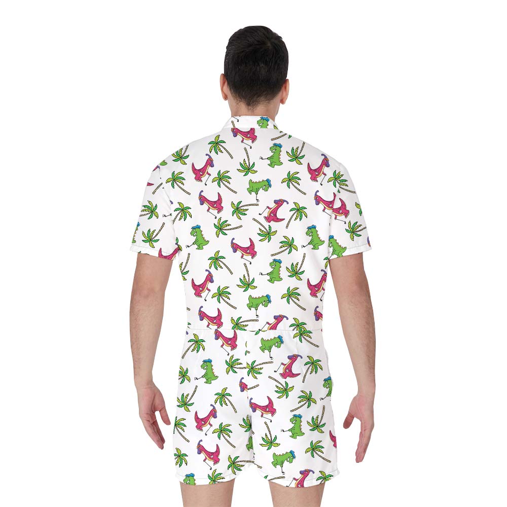 Summer Dinosaur Golf Hawaiian Men's Romper