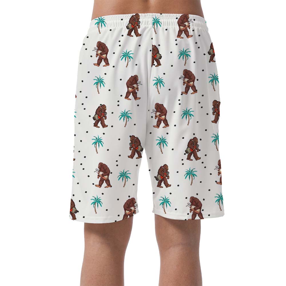 Hawaiian Men's Shorts With Bigfoot Pattern