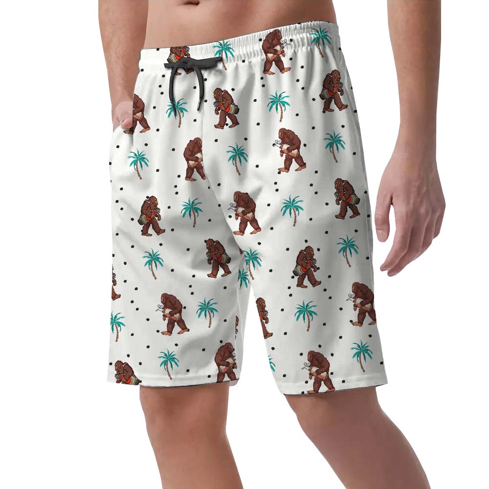 Hawaiian Men's Shorts With Bigfoot Pattern