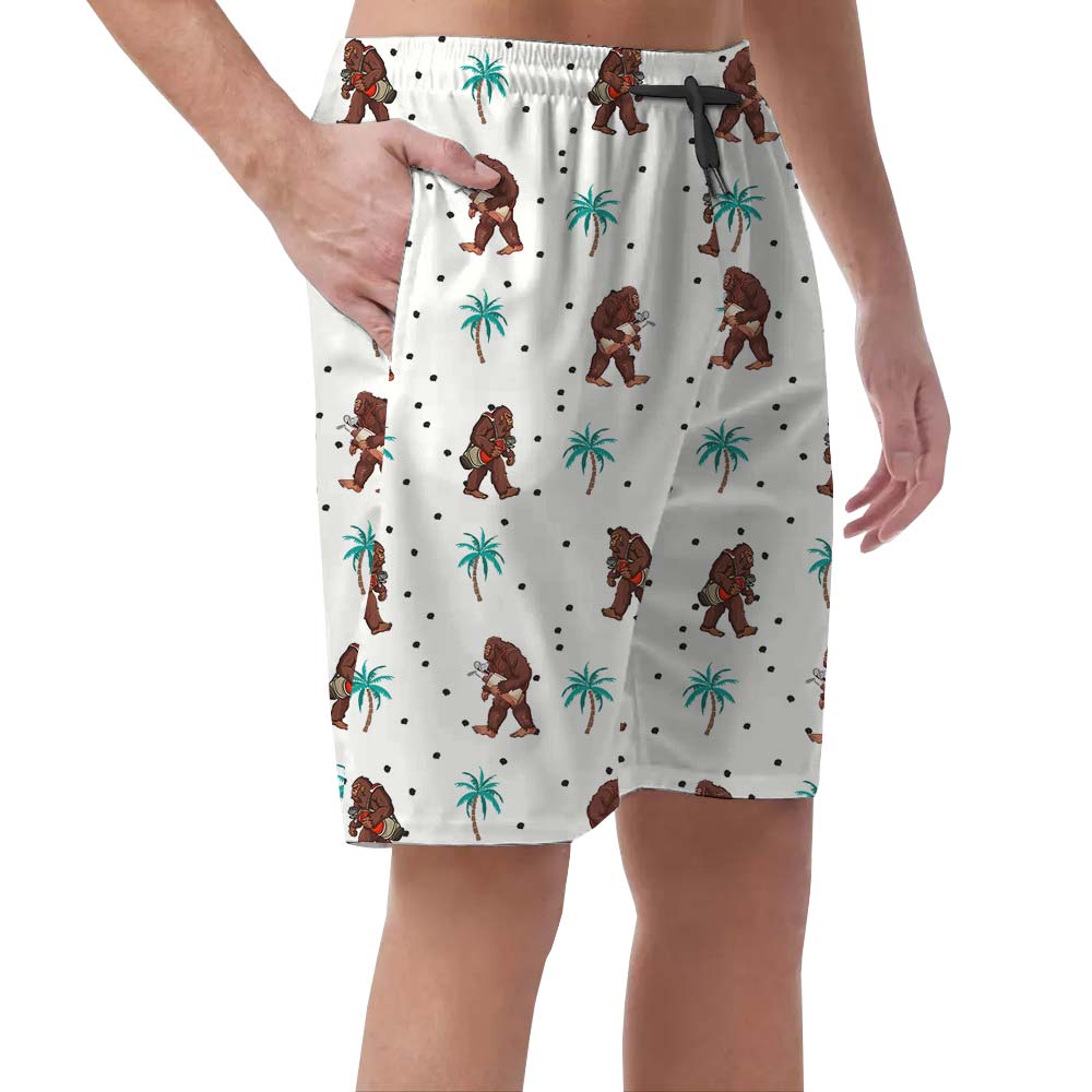 Hawaiian Men's Shorts With Bigfoot Pattern