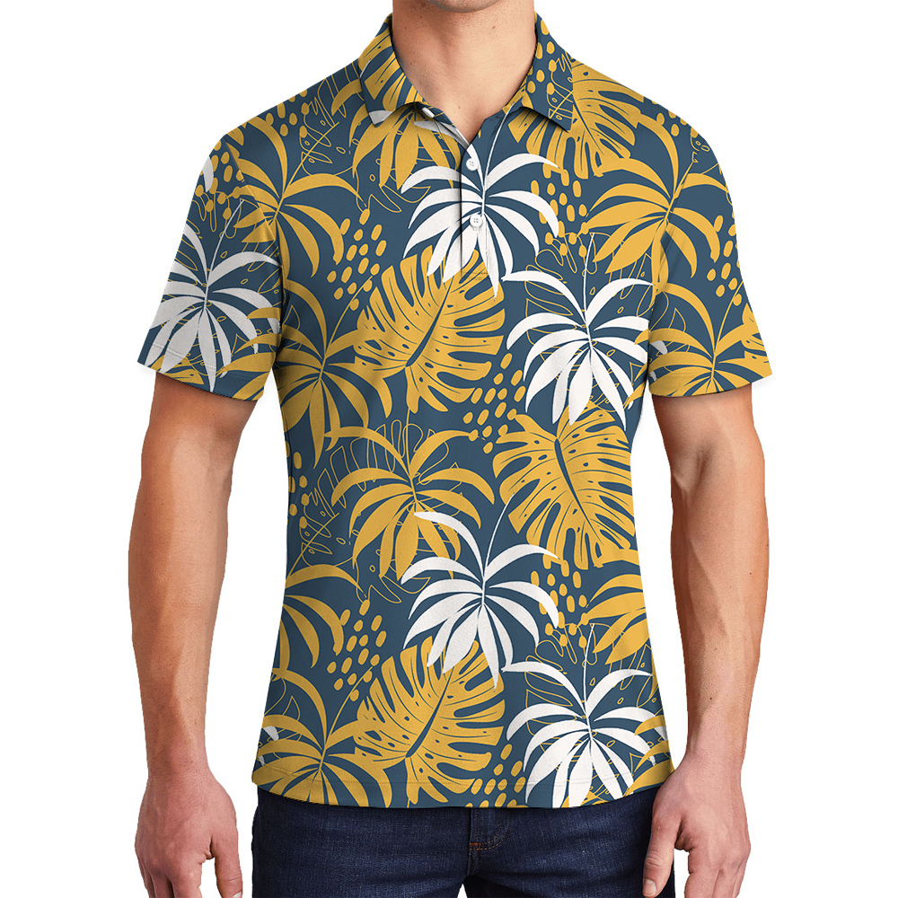Men’s Hawaiian Polo Shirt With Custom Dogs Face on the Back