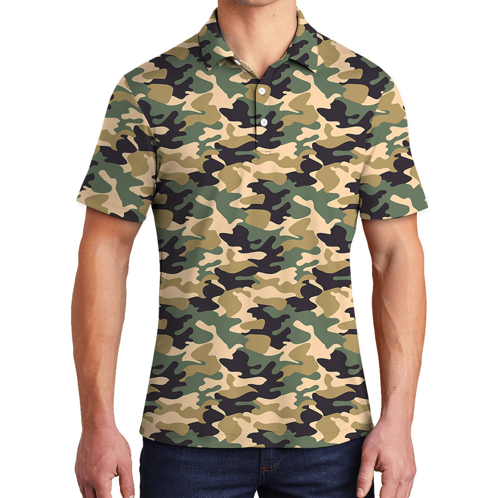 Camouflage Custom Multiple Dog Faces Hawaiian Polo Shirt for Men