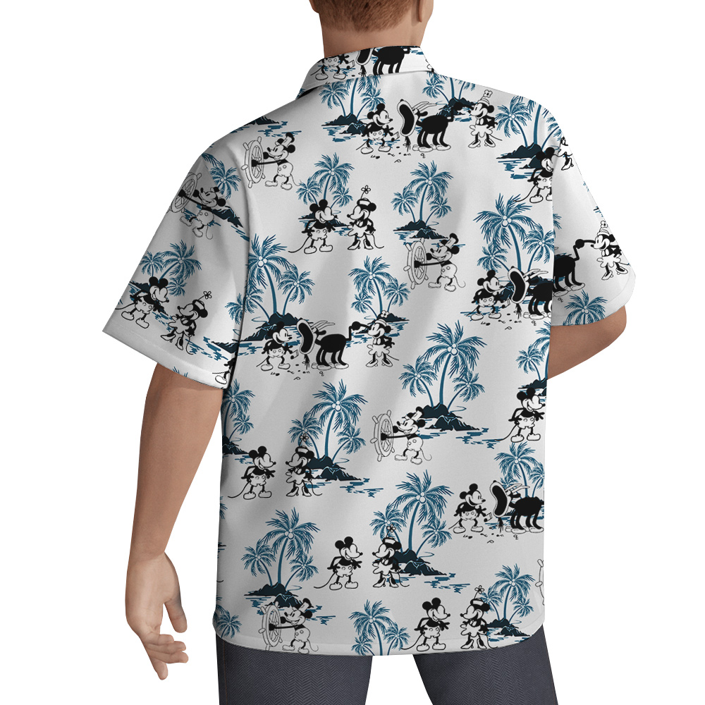 Blue Vintage Palm Trees Steamboat Willie Mickey Hawaiian Shirt