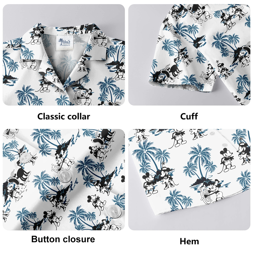 Blue Vintage Palm Trees Steamboat Willie Mickey Hawaiian Shirt