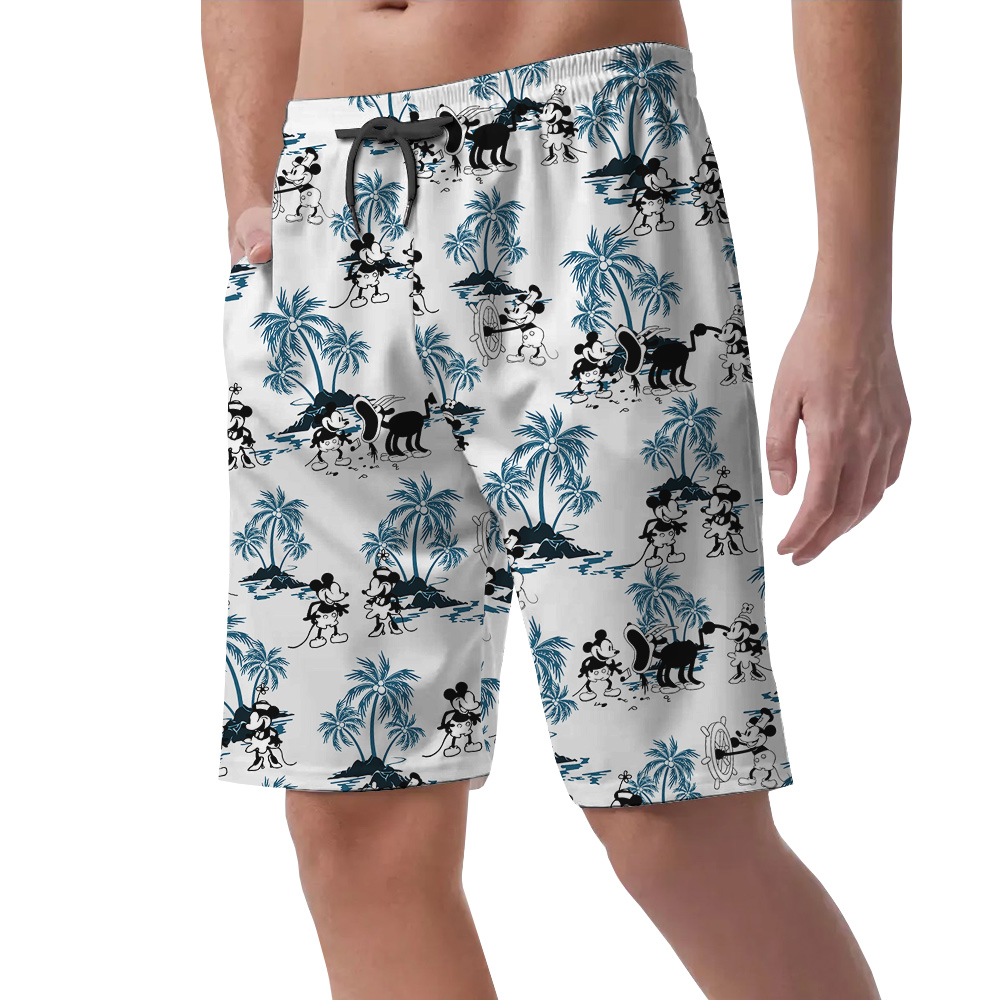 Steamboat Willie Mickey Vintage Palm Trees Hawaiian Beach Shorts For Men