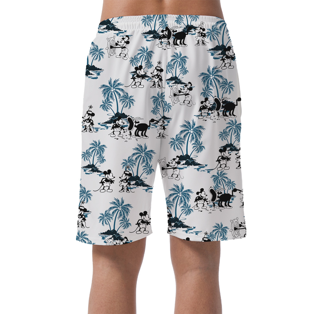 Steamboat Willie Mickey Vintage Palm Trees Hawaiian Beach Shorts For Men