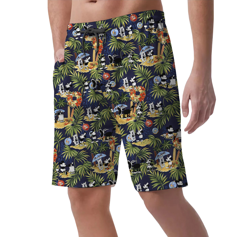 Funny Mickey Steamboat Willie Movie Tropical Beach Shorts For Men