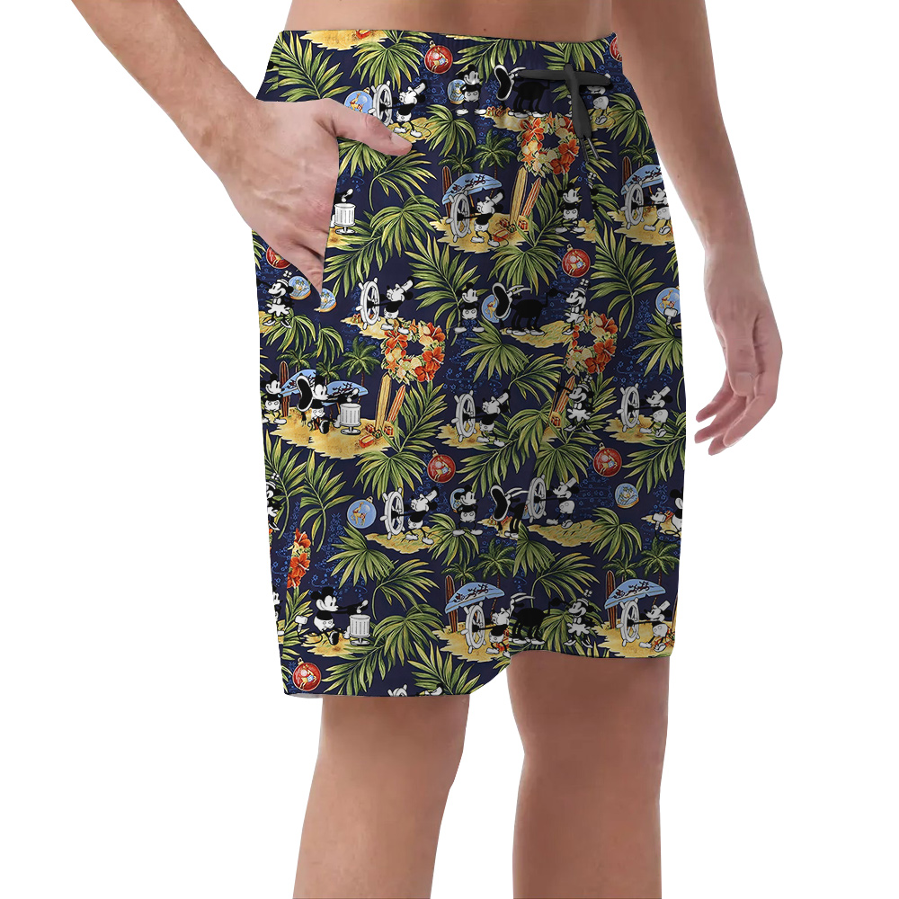 Funny Mickey Steamboat Willie Movie Tropical Beach Shorts For Men