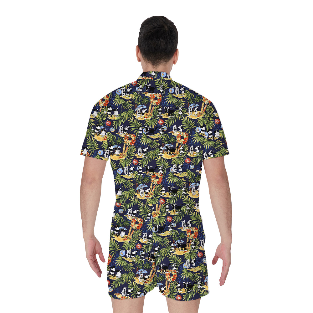 Funny Mickey Steamboat Willie Movie Tropical Hawaiian Romper For Men