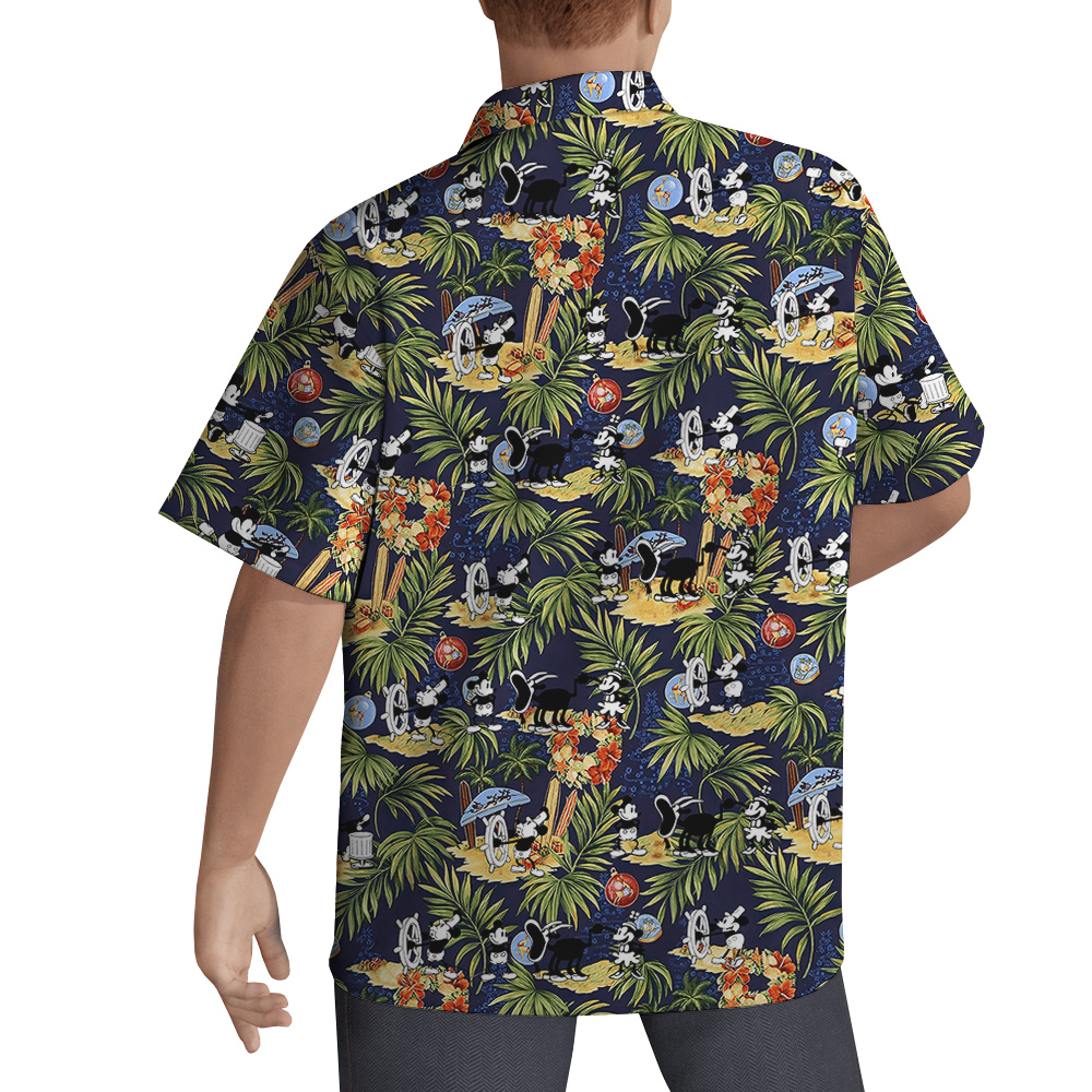 Tropical Mickey Mouse Steamboat Willie Navy Hawaiian Shirt
