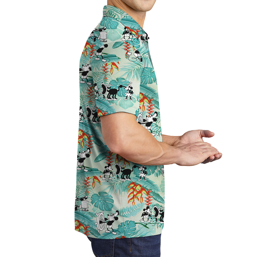 Lovely Mickey Mouse Steamboat Willie Tropical Leaves Hawaiian Polo Golf Shirt