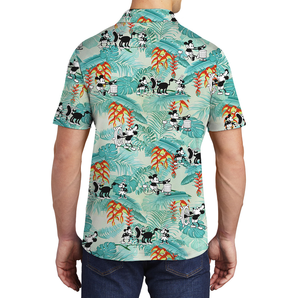 Lovely Mickey Mouse Steamboat Willie Tropical Leaves Hawaiian Polo Golf Shirt