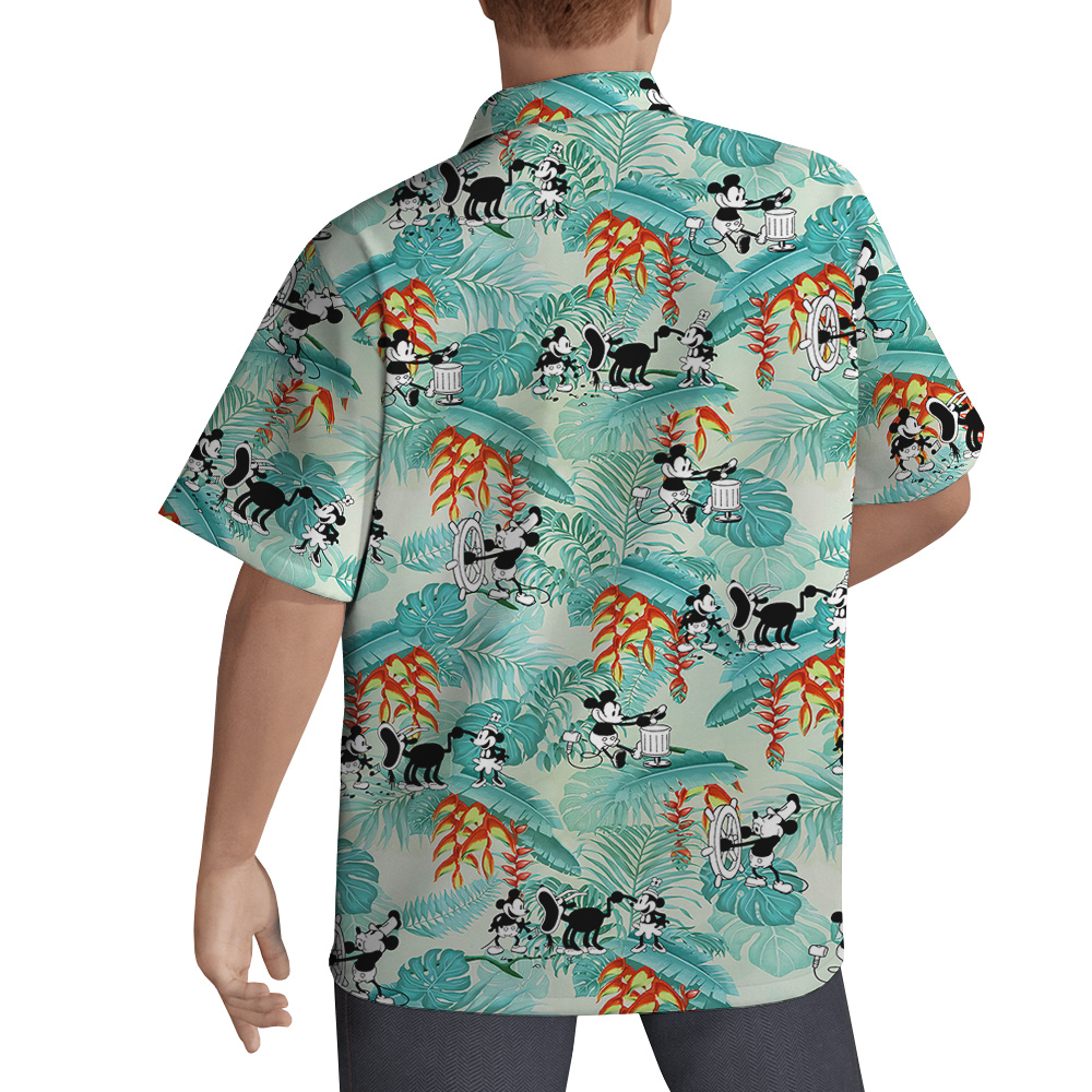 Tropical Leaves Vintage Mickey Mouse Steamboat Willie 1928 Hawaiian Shirt