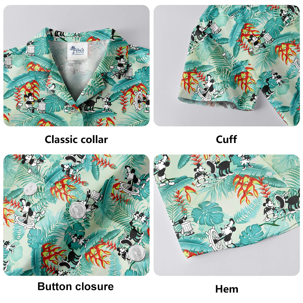 Tropical Leaves Vintage Mickey Mouse Steamboat Willie 1928 Hawaiian Shirt