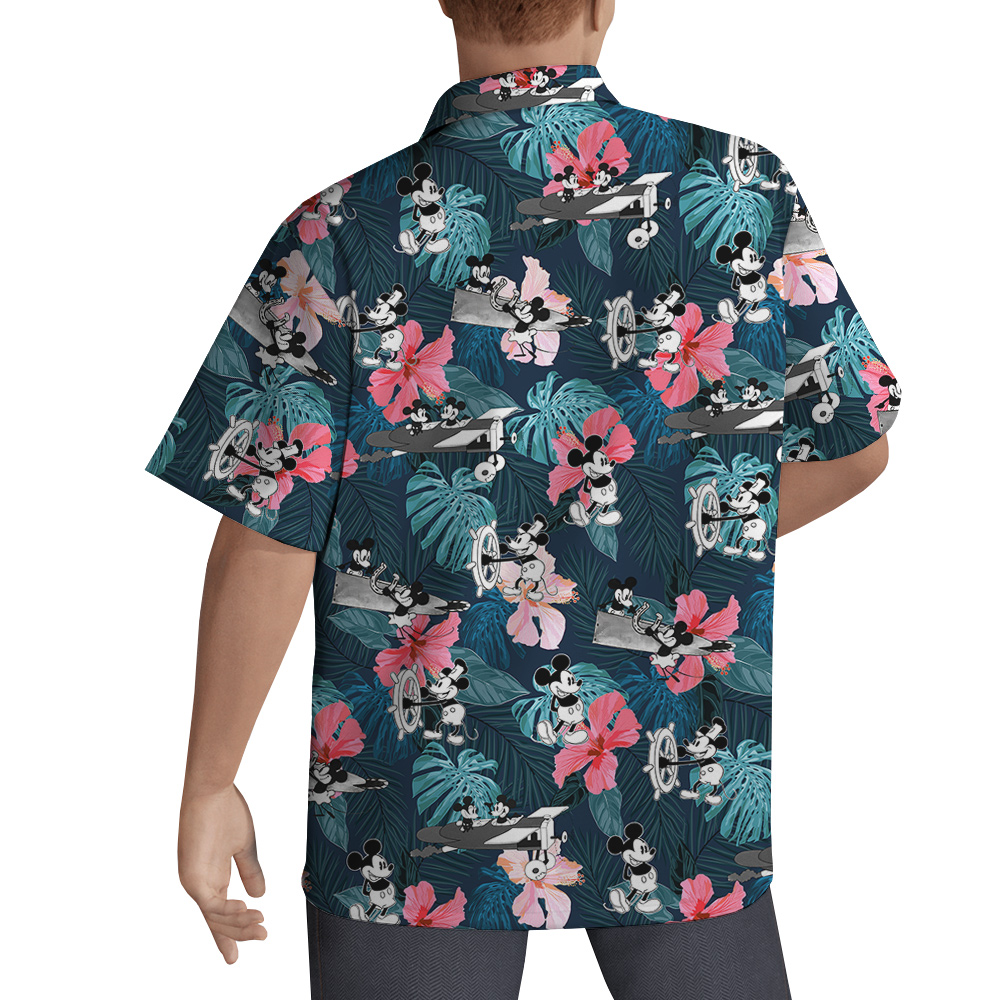 Tropical Hibiscus Steamboat Willie Mickey Mouse Hawaiian Shirt