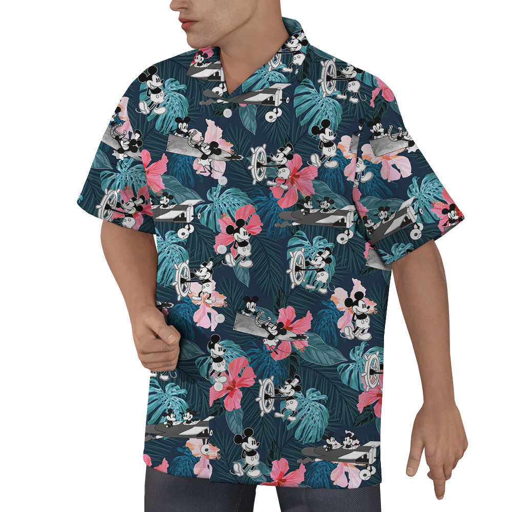 Tropical Hibiscus Steamboat Willie Mickey Mouse Hawaiian Shirt