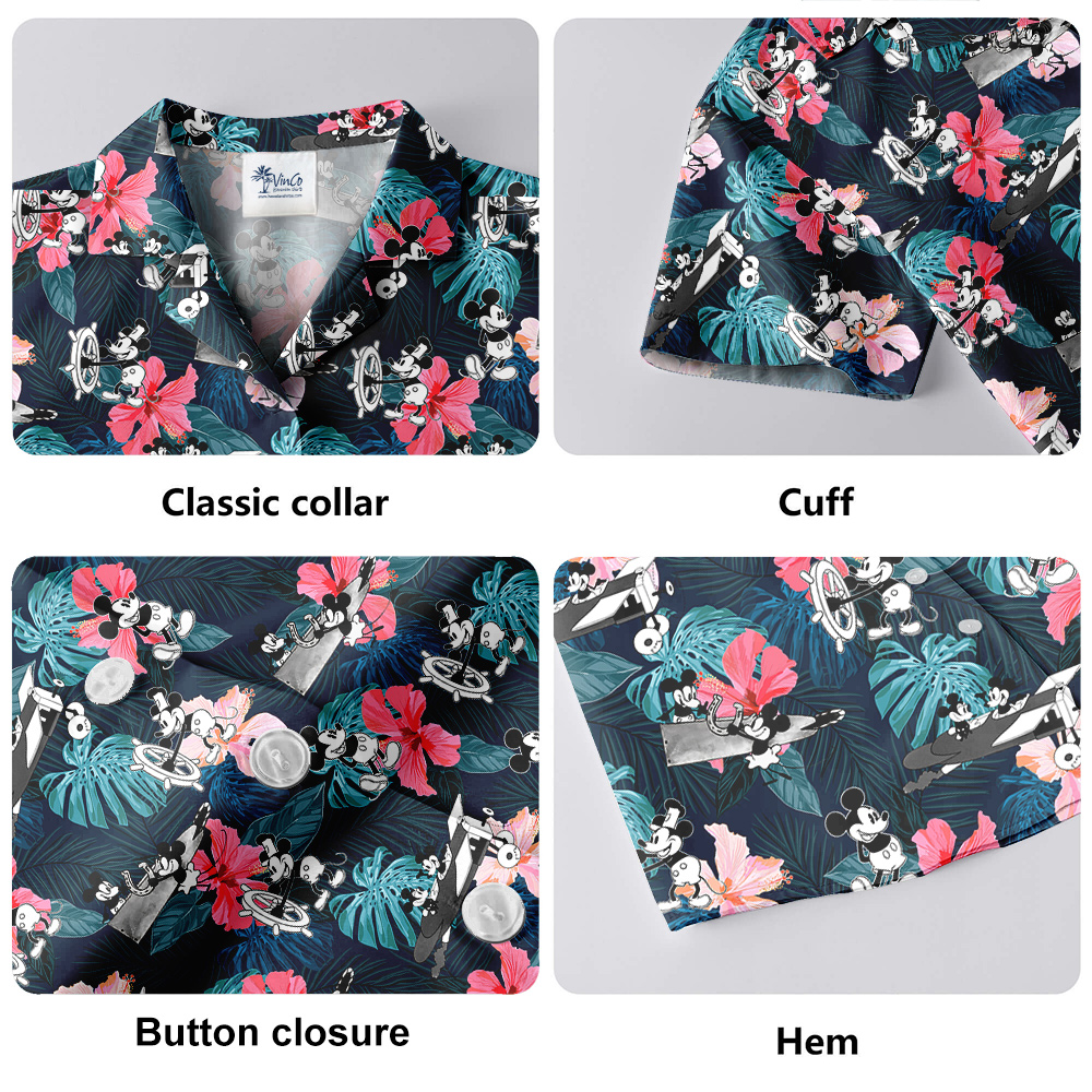 Tropical Hibiscus Steamboat Willie Mickey Mouse Hawaiian Shirt
