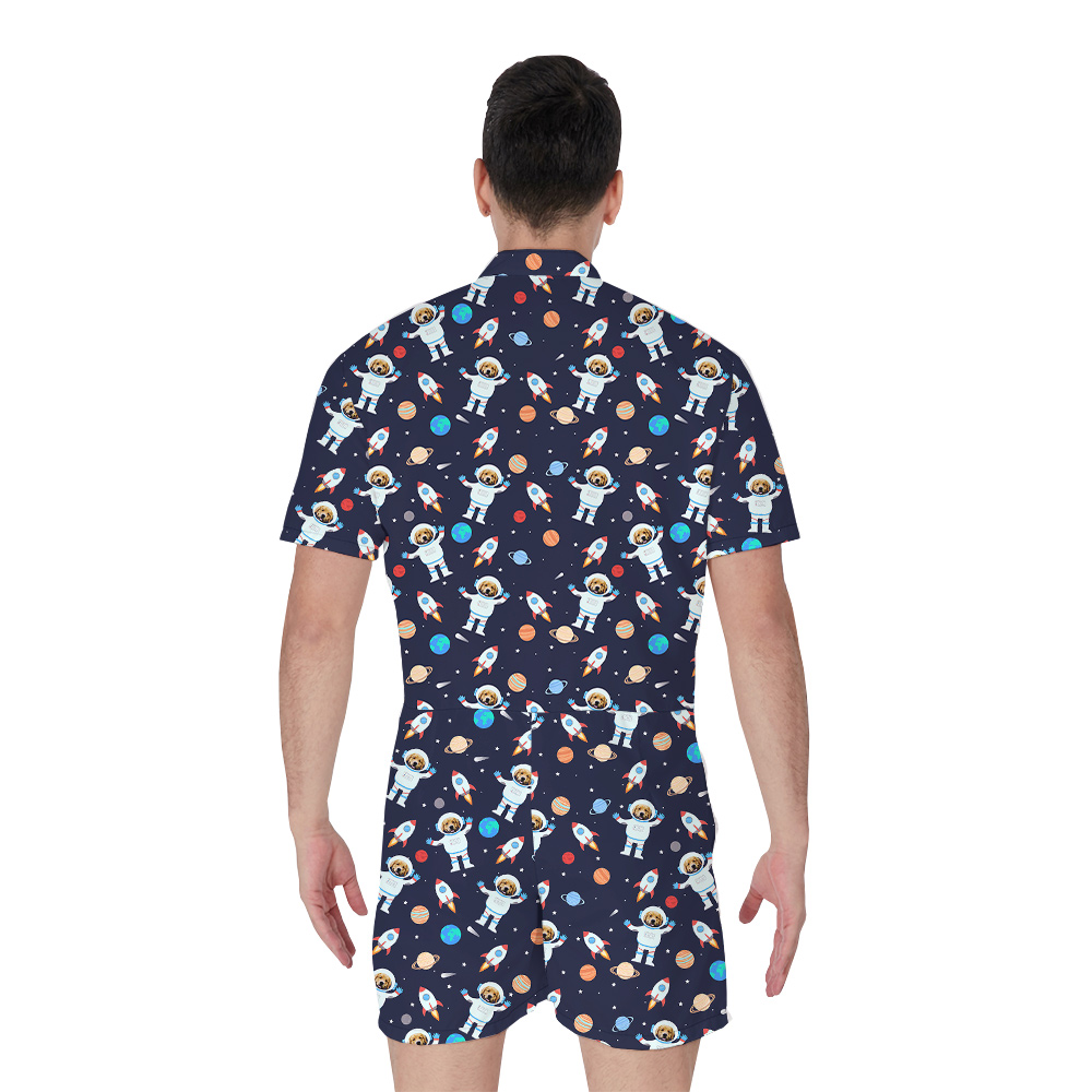 Pup in a UFO Paradise Custom Hawaiian Men Romper With Dog Face