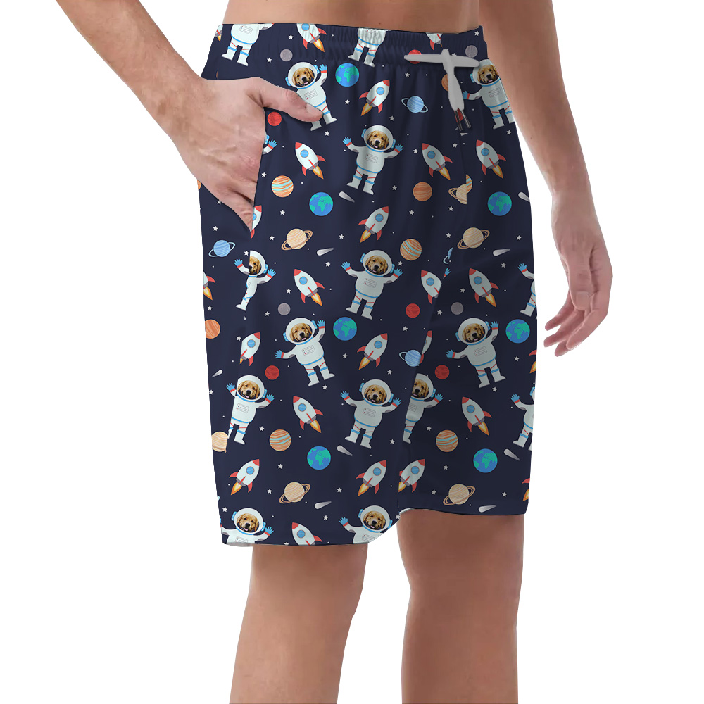 Starry Sky Dog Custom Hawaiian Men Short With Dog Face