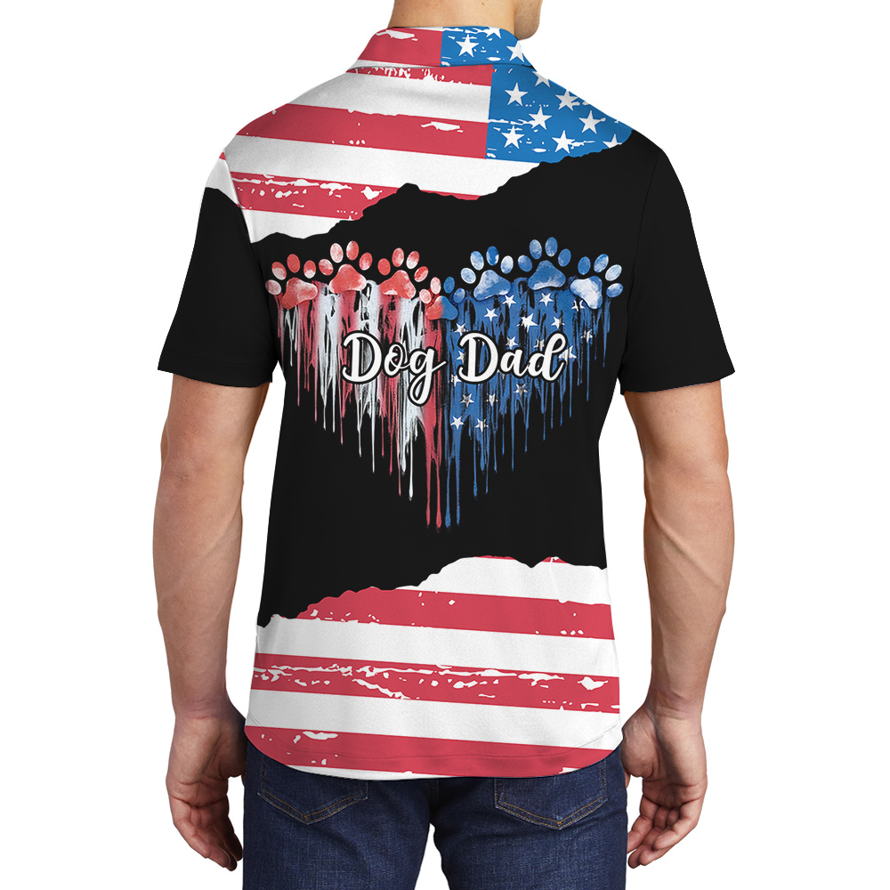 Dog Dad 4th of July Custom Hawaiian Men Polo Shirt with Dog