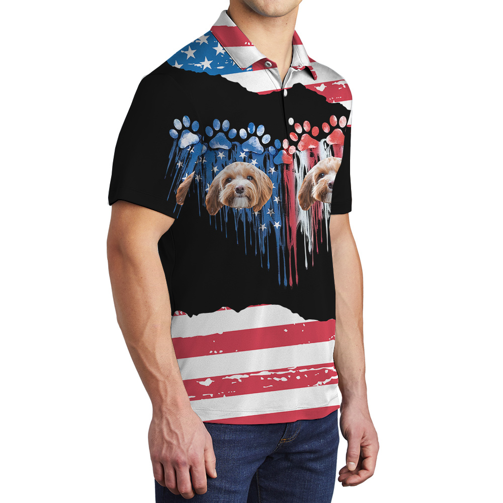 Dog Dad 4th of July Custom Hawaiian Men Polo Shirt with Dog