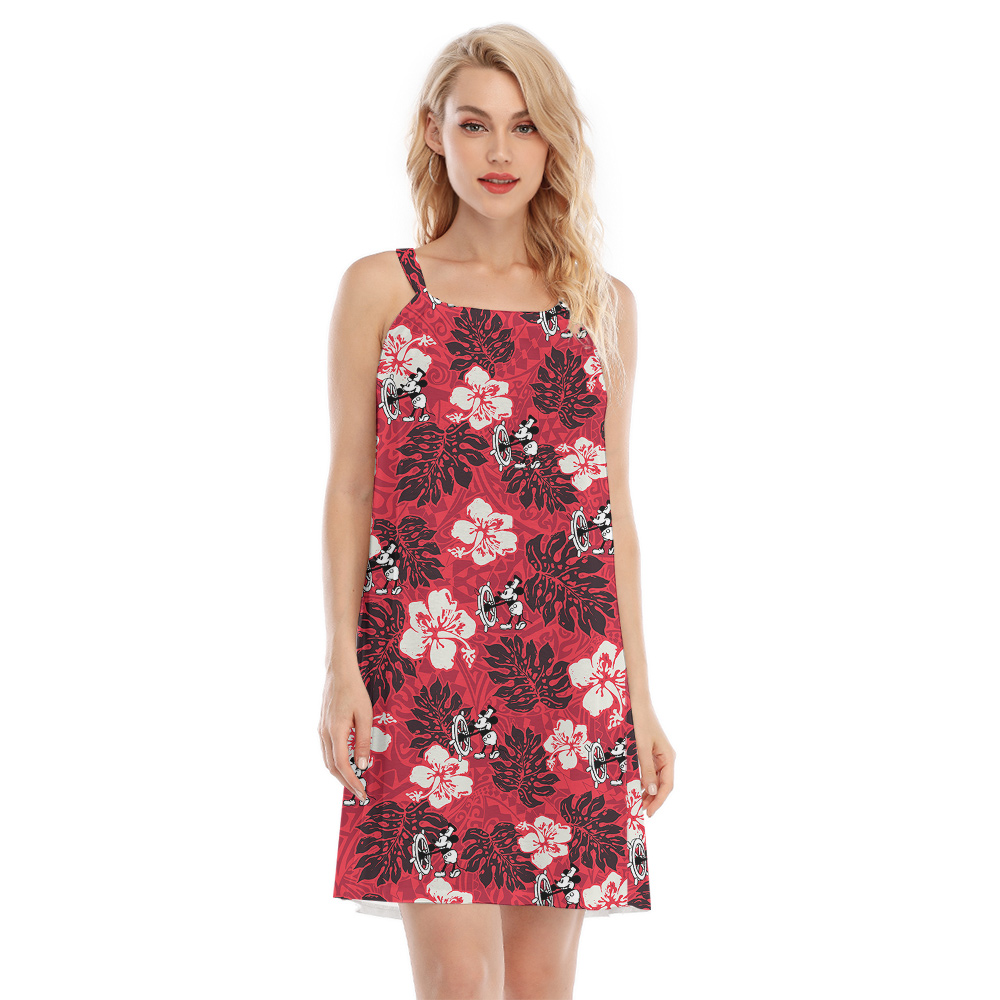 Vintage Hibiscus Steamboat Willie Mickey Mouse Red Aloha Cami Dress - variant image 1
