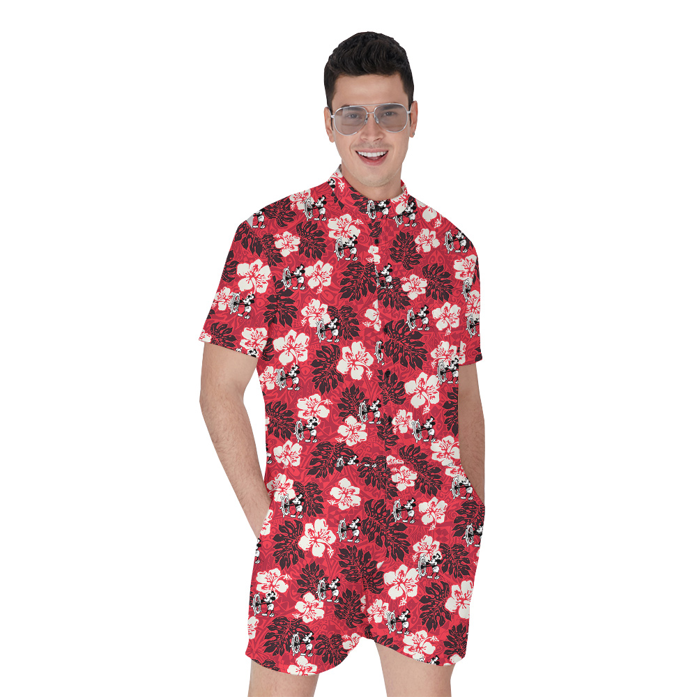 Vintage Hibiscus Steamboat Willie Mickey Men's Hawaiian Romper - variant image 1