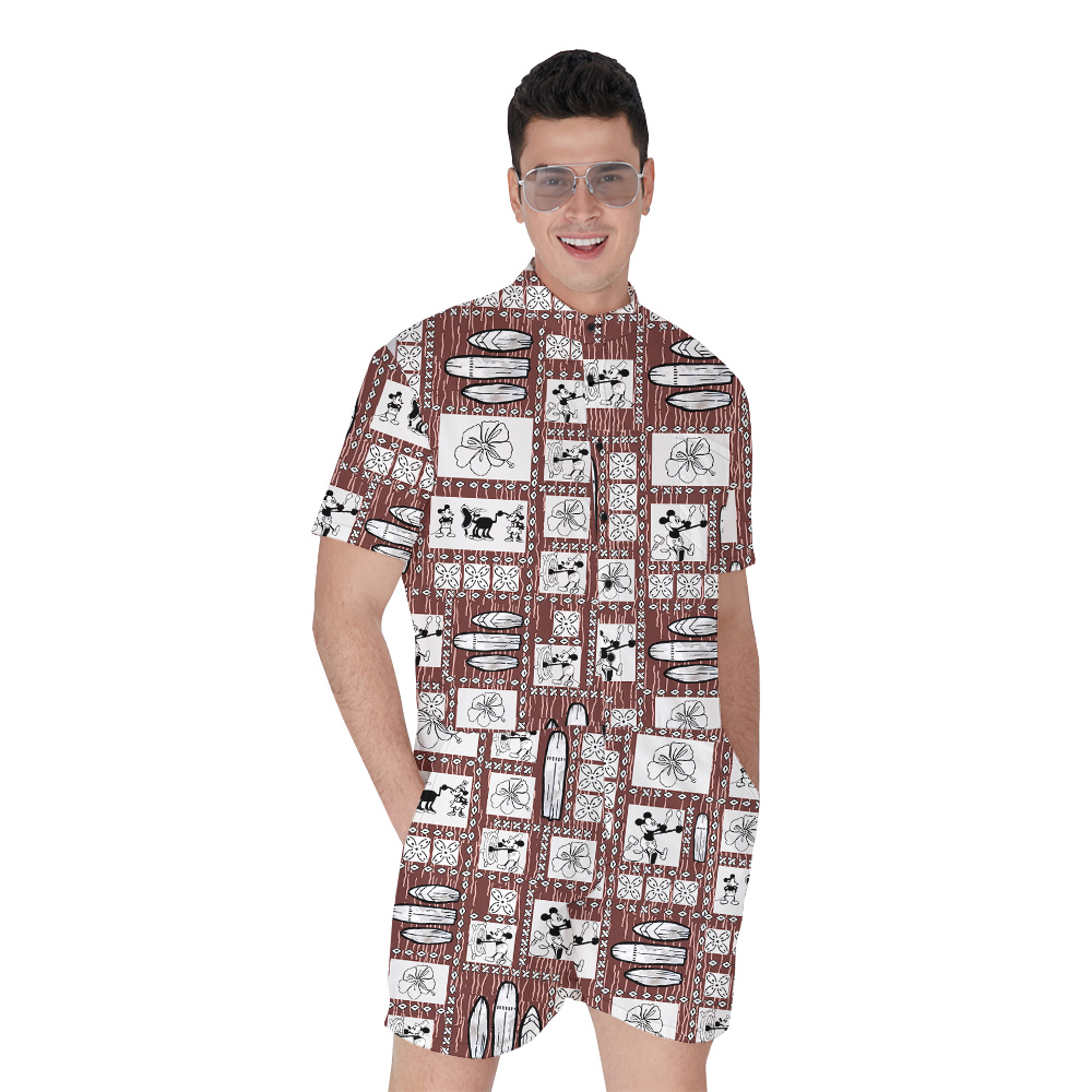 Cute Mickey Steamboat Willie Vintage Surfing Board Hawaiian Romper For Men - variant image 1