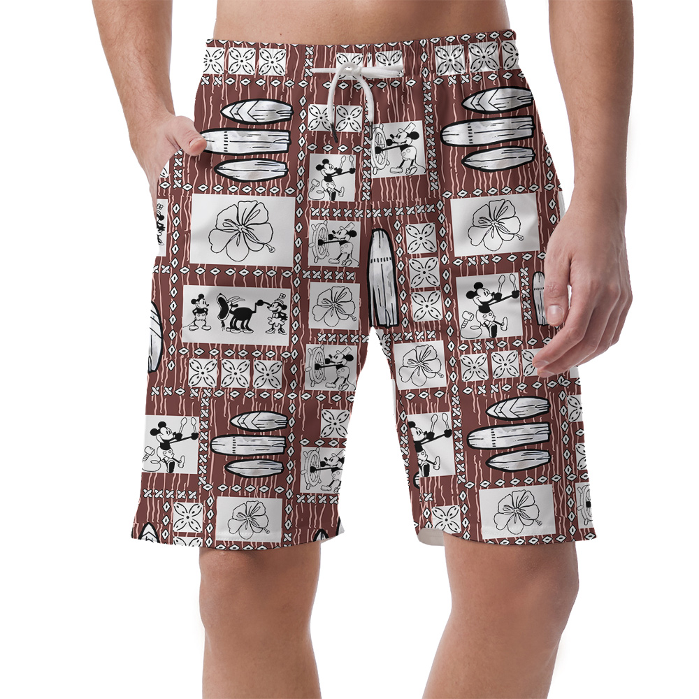 Cute Steamboat Willie Mickey Mouse Vintage Hawaiian Beach Shorts For Men - variant image 1