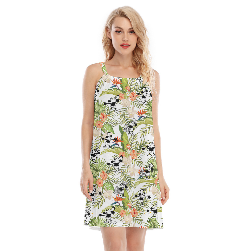 Cute Mickey Steamboat Willie Tropical Hibiscus Aloha Cami Dress - variant image 1