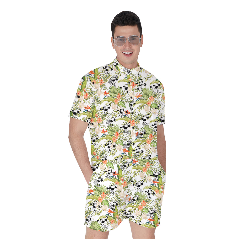 Steamboat Willie Mickey Mouse Tropical Hibiscus Hawaiian Romper For Men - variant image 1