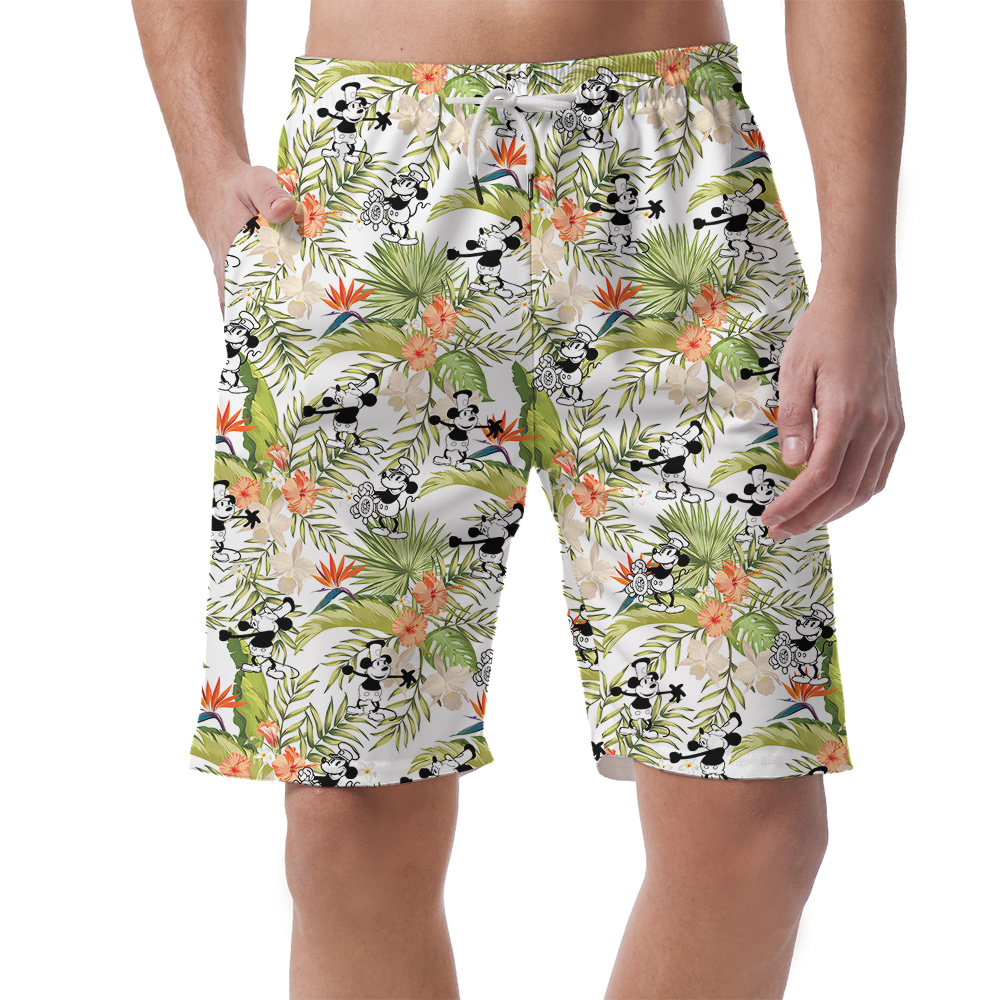 Funny Mickey Mouse Steamboat Willie Tropical Hawaiian Summer Shorts For Men - variant image 1
