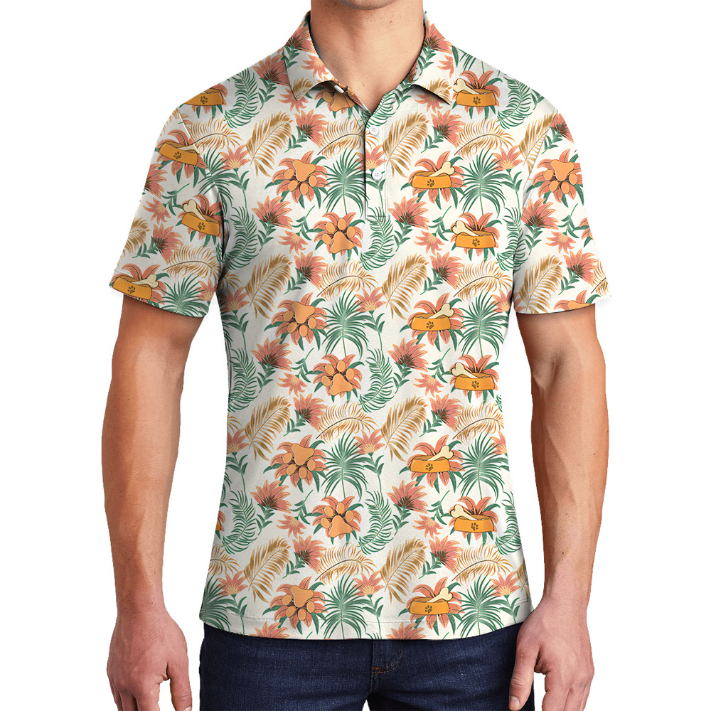 Custom Face and Name Dog Hawaiian Polo Shirt for Men
