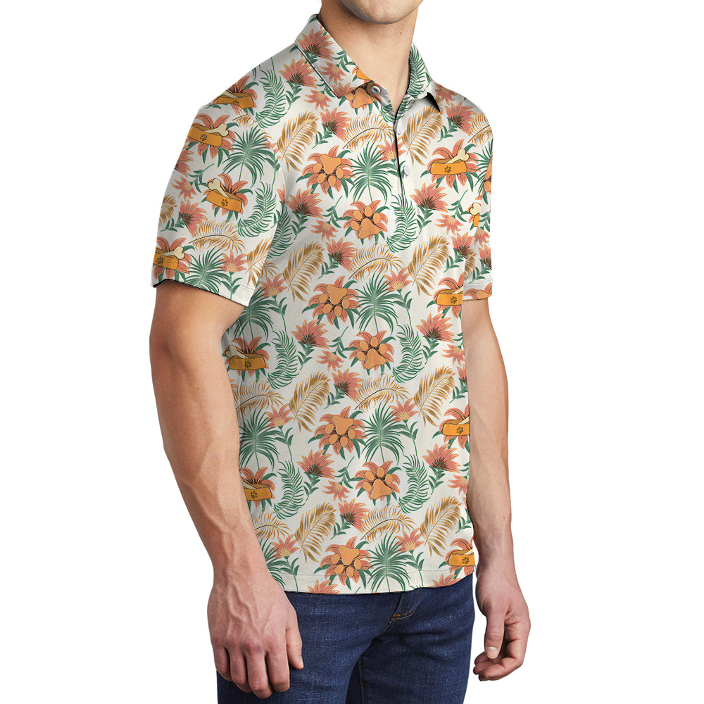 Custom Face and Name Dog Hawaiian Polo Shirt for Men
