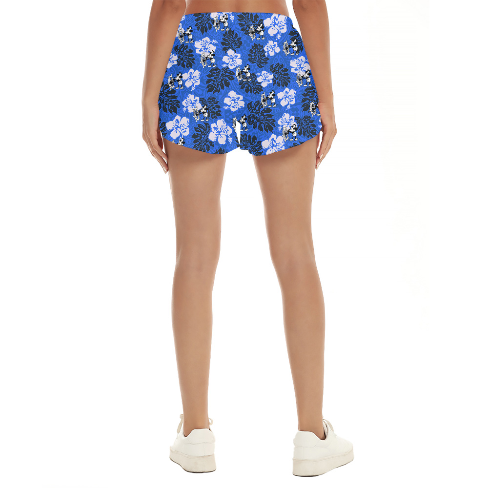 Steamboat Willie Mickey Mouse Vintage Hibiscus Hawaiian Beach Shorts For Women