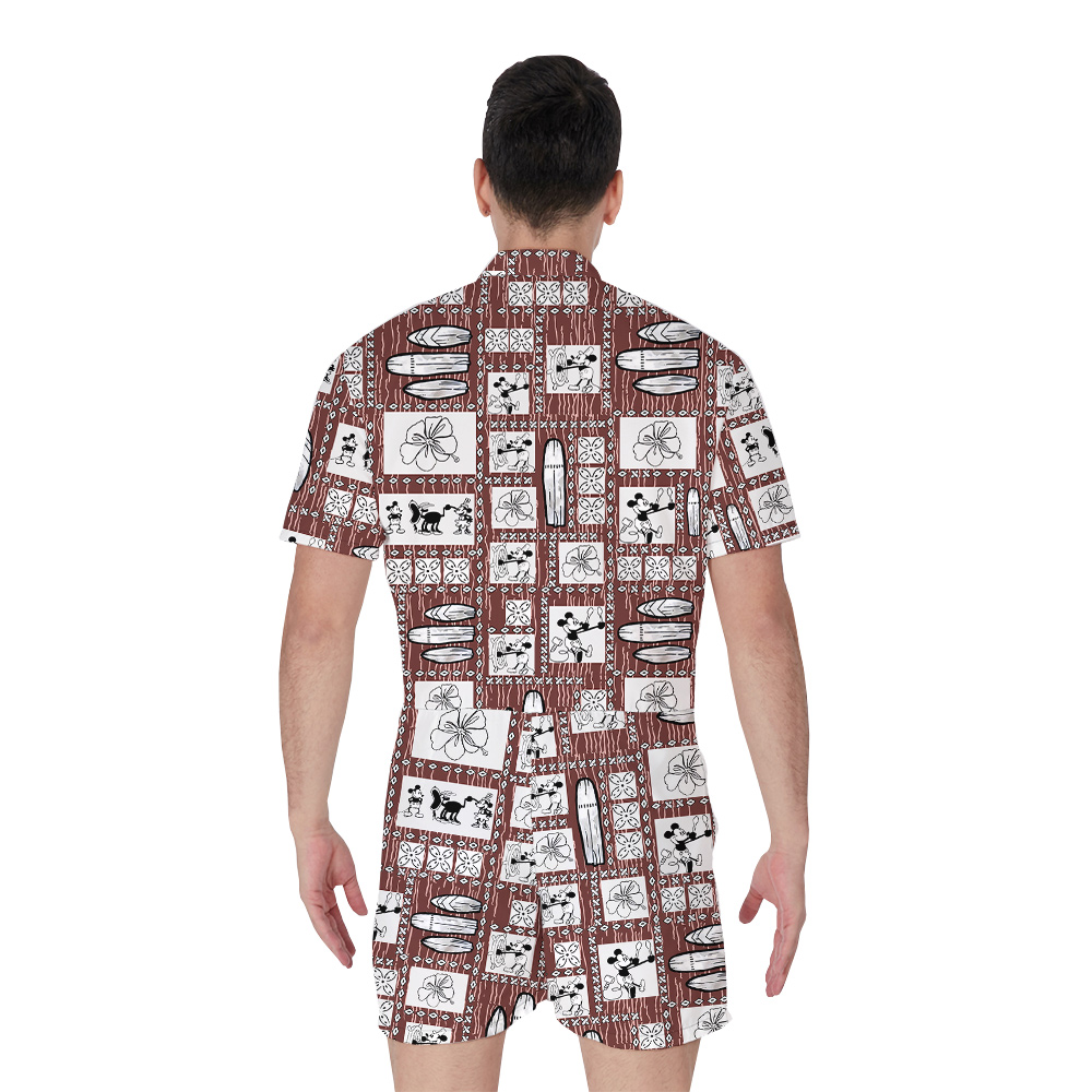Cute Mickey Steamboat Willie Vintage Surfing Board Hawaiian Romper For Men