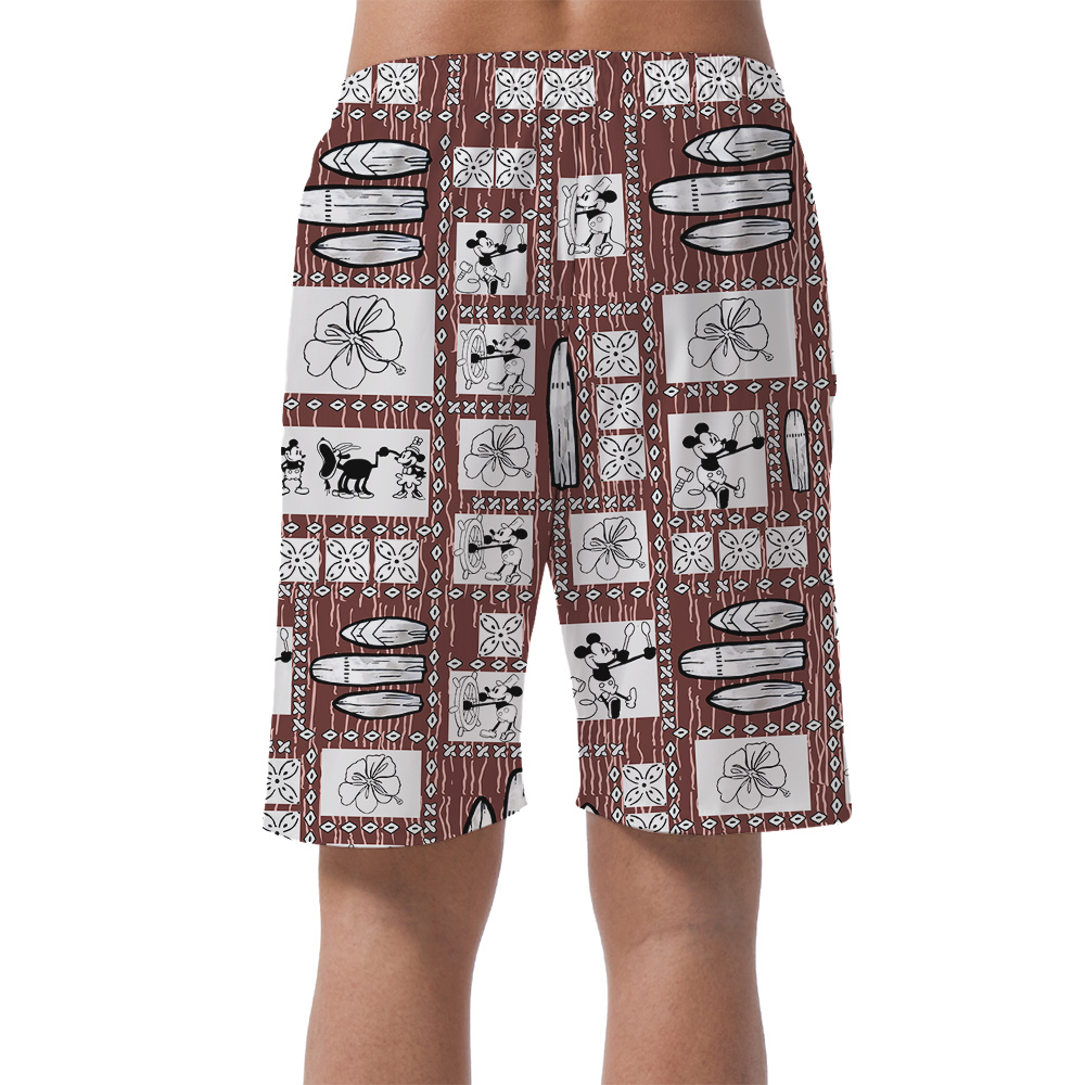 Cute Steamboat Willie Mickey Mouse Vintage Hawaiian Beach Shorts For Men
