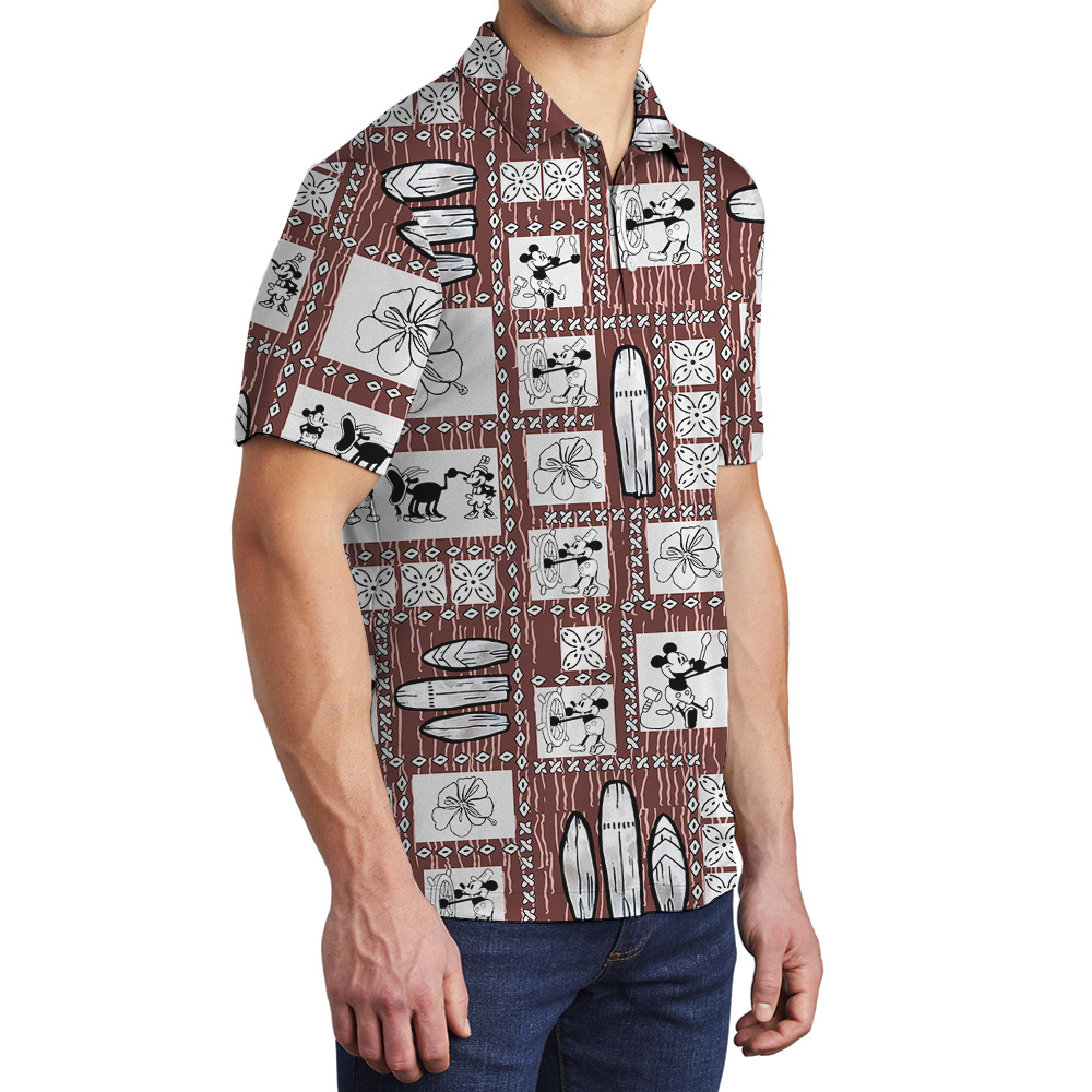 Cute Mickey Steamboat Willie 1928 Vintage Hawaiian Polo Shirt