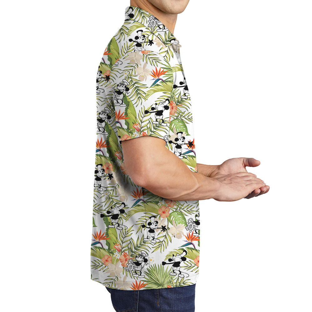 Cute Mickey Steamboat Willie 1928 Tropical Hibiscus Hawaiian Polo Shirt