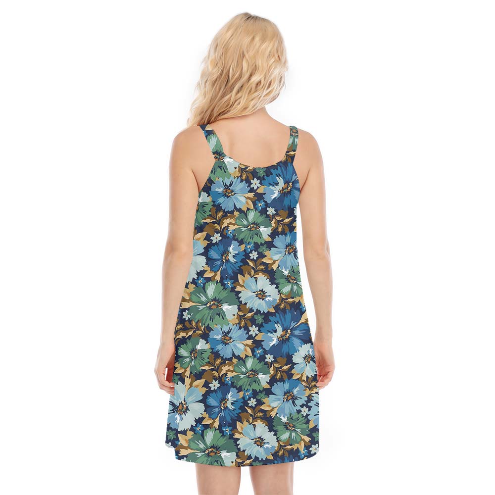 Flower Hawaiian Cami Dress Tropical Summer Vacation