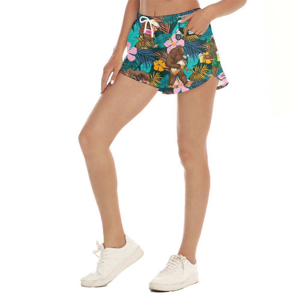 Hawaiian Tropical Flower Summer Trees Shorts Women