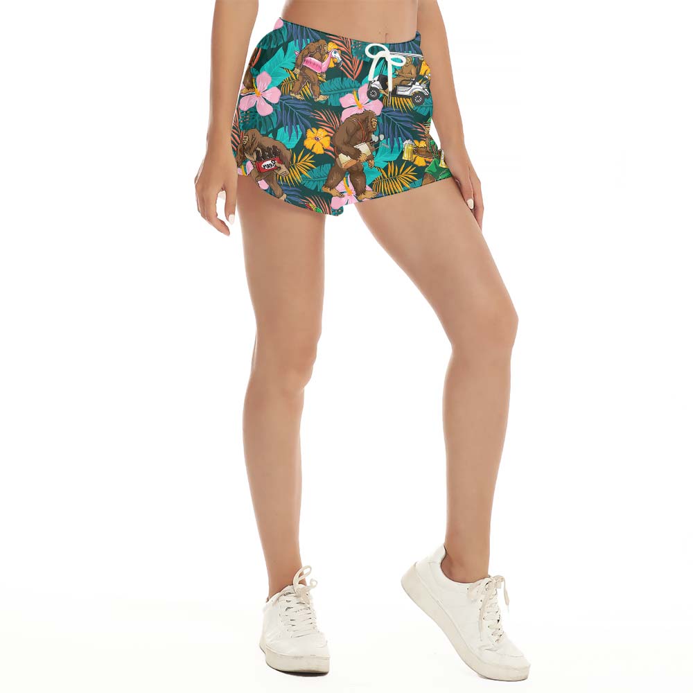 Hawaiian Tropical Flower Summer Trees Shorts Women